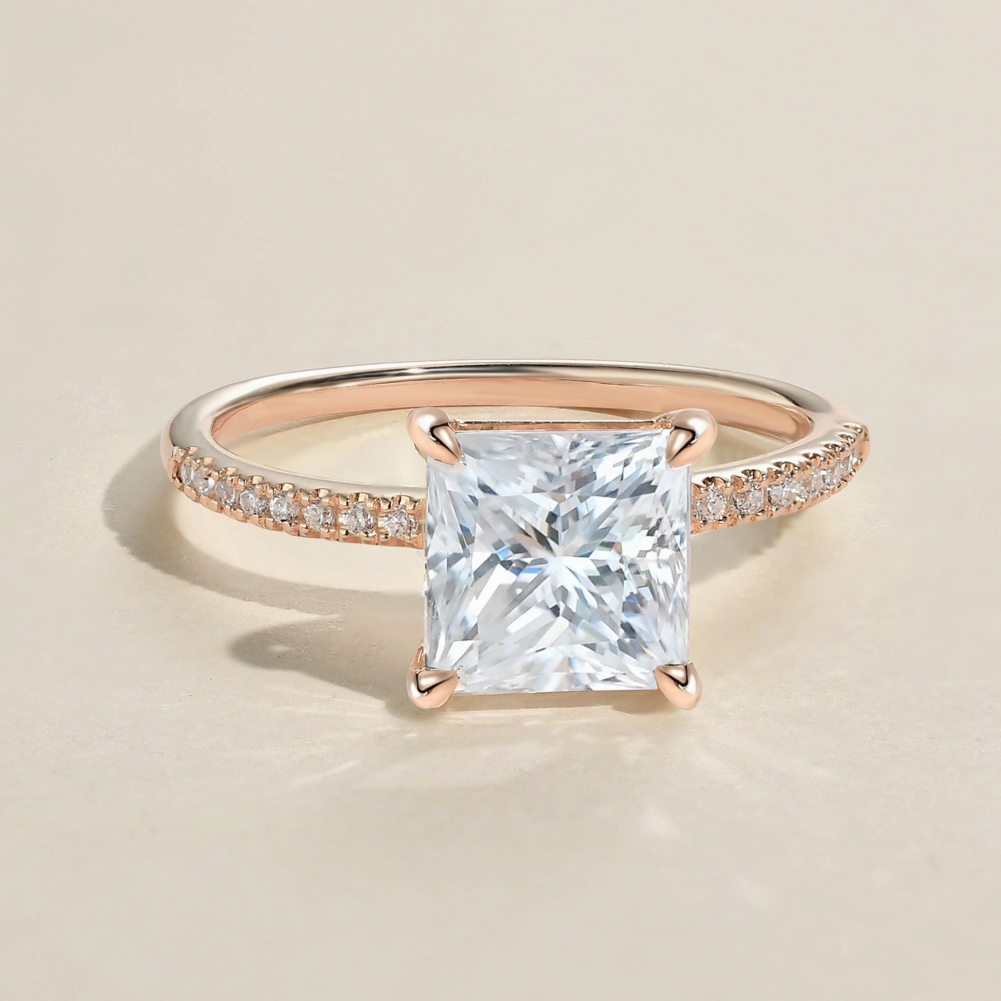 Evening Ready Elegant Glow 1.0ct Princess Cut Moissanite Pave Solitaire Ring