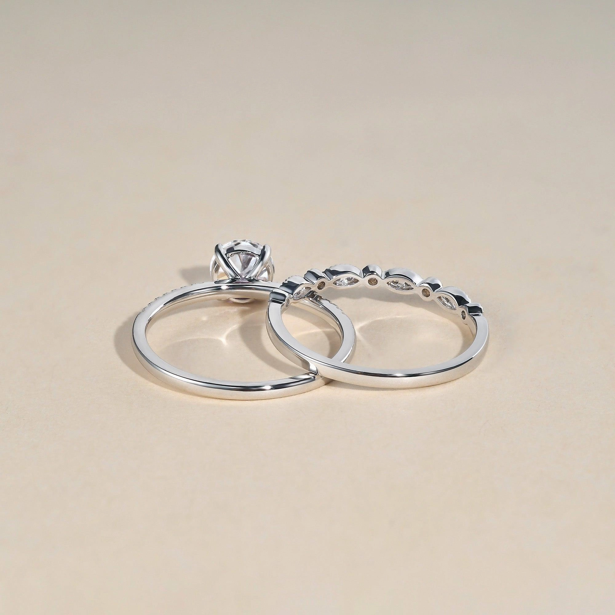 1.0ct Round Cut Moissanite 4 Prongs Gold Ring Set 2pcs Designer Gift