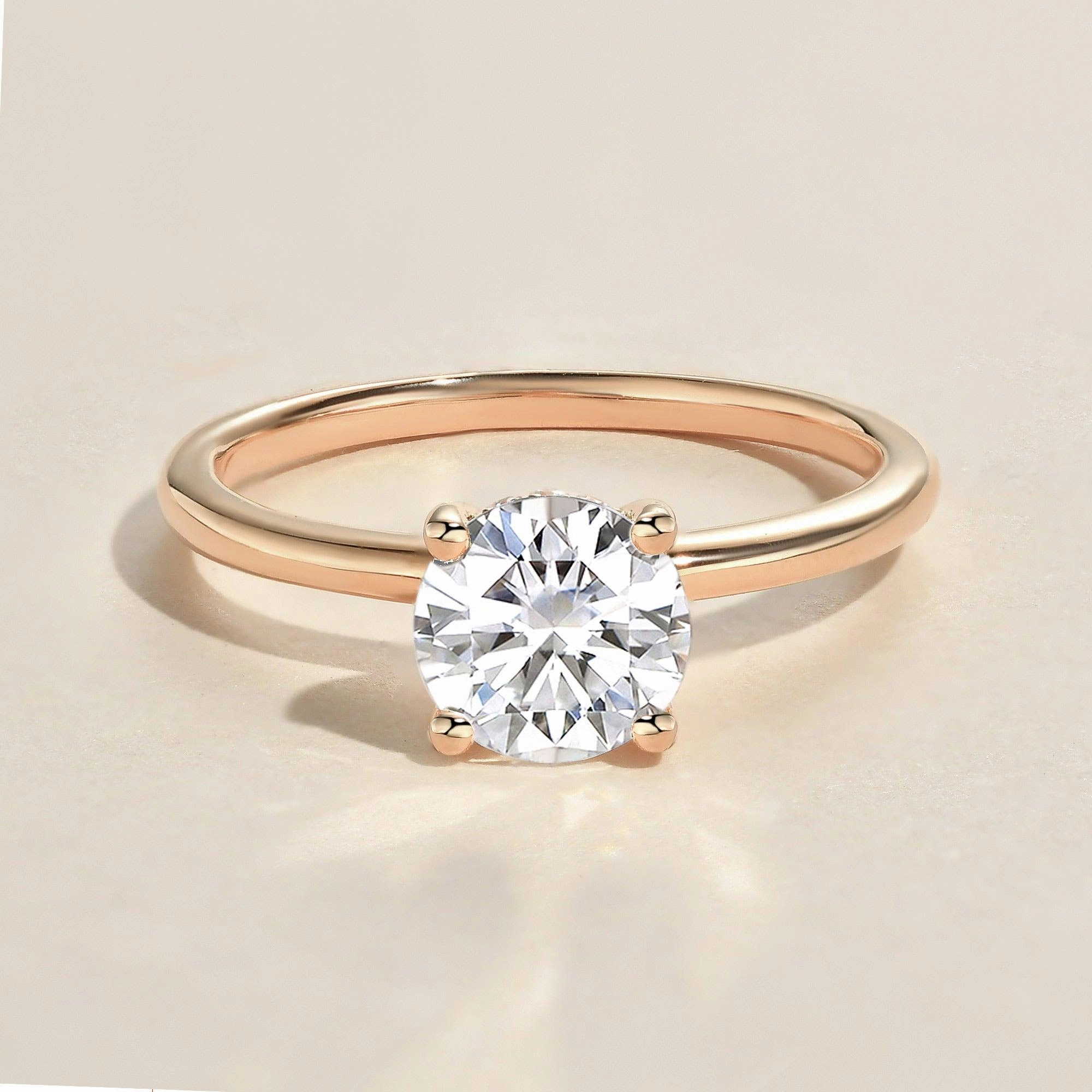 Elegant Touch 1.0ct Round Cut Moissanite Classic Hidden Halo Solitaire Ring