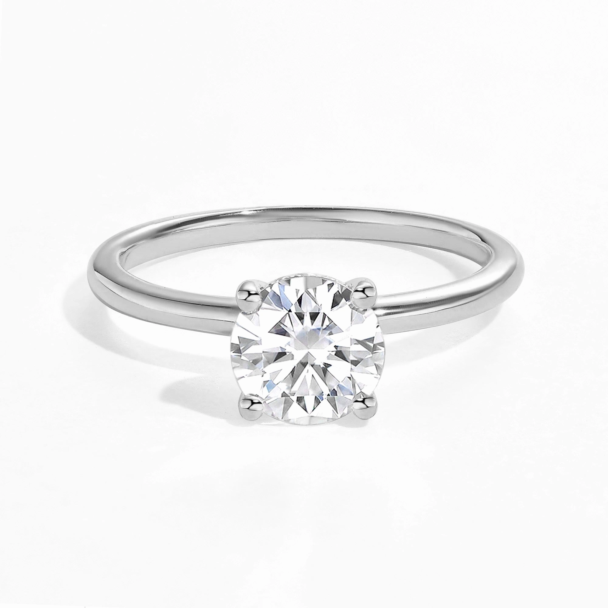 1.0ct Round Cut Moissanite Classic Hidden Halo Solitaire Ring Party Detail