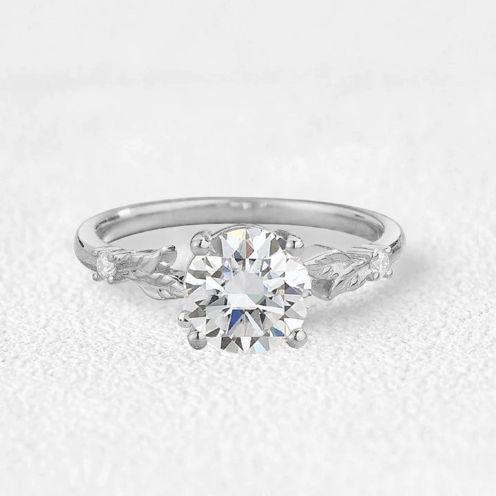 Fantastic Statement Beautiful Style 1.0ct Round Cut Moissanite Cute Leafy Engagement Ring
