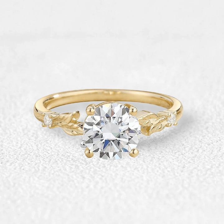 1.0ct Round Cut Moissanite Cute Leafy Engagement Ring Expressive Accent Glistening Finish