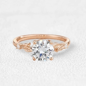 1.0ct Round Cut Moissanite Cute Leafy Engagement Ring Sophisticated Jewelry Design Everyday Accent