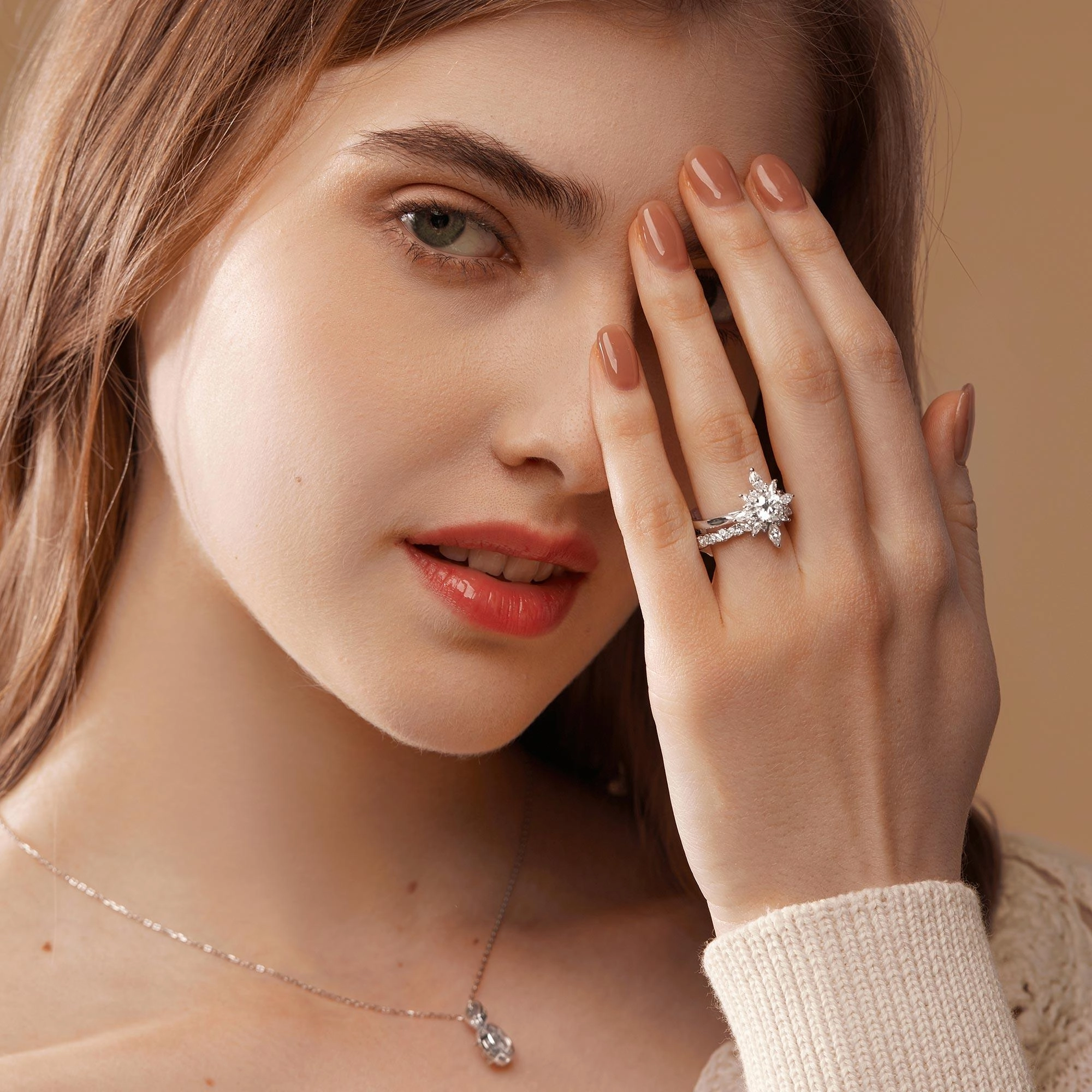 1.0ct Round Cut Moissanite Floral Marquise Cluster Ring Set 2pcs Captivating Accent Chic piece