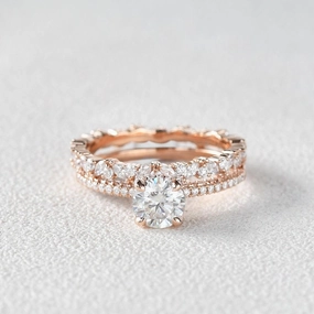 1.0ct Round Cut Moissanite Simply Vintage Gold Ring Set 2pcs Luxury Accessories Simple Style