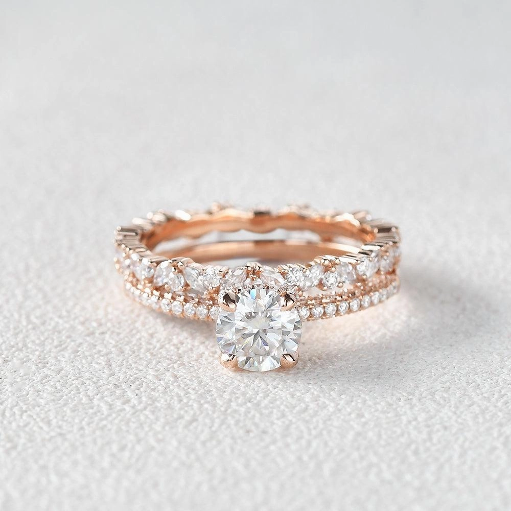 1.0ct Round Cut Moissanite Simply Vintage Gold Ring Set 2pcs Sentimental Expression Meaningful Design