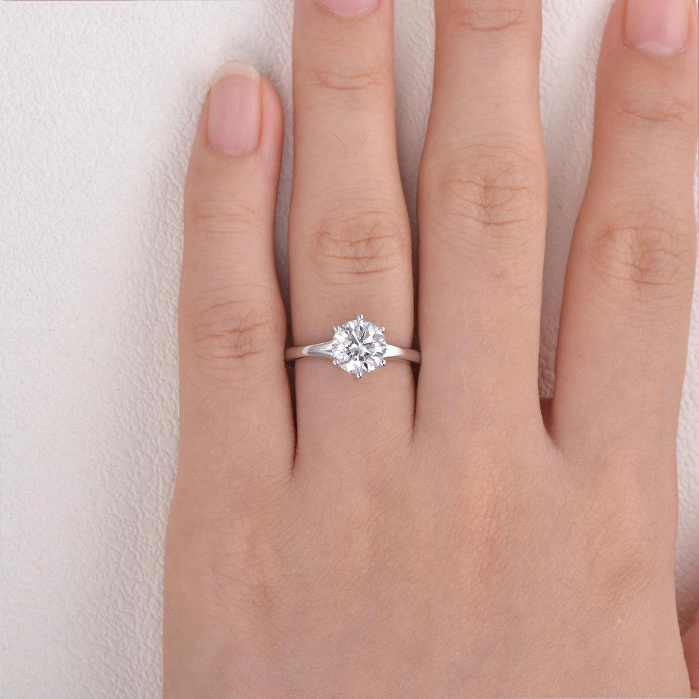 Finest Finish 1.0ct Round Cut Moissanite Six-Prong Classic Solitaire Ring