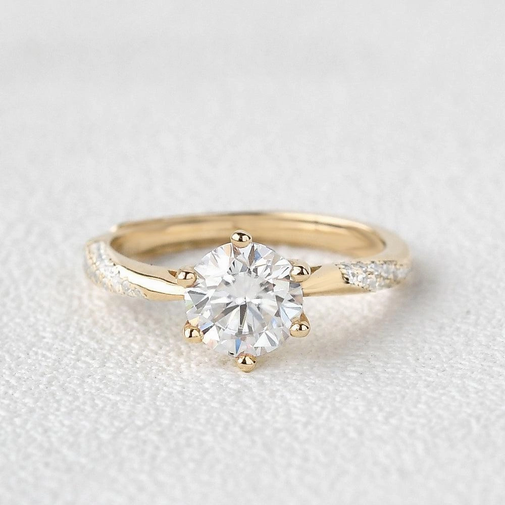 Bold Detail 1.0ct Round Cut Moissanite Six-prong Vintage Solitaire Ring