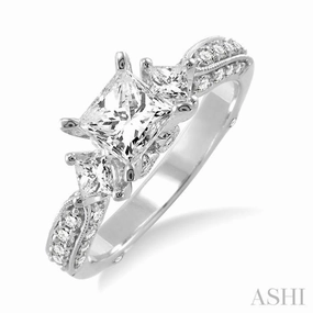 1 1/2 ctw Diamond Engagement Ring with 3/4 ct Princess Cut Center Stone in 14K White Gold Timeless Embellishment