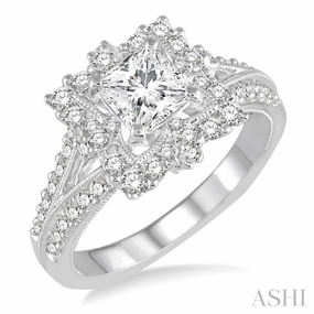 Polished Edge Artistic Product 1 1/2 ctw Diamond Engagement Ring with 3/4 ct Princess Cut Center Stone in 14K White Gold
