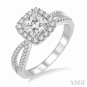 Meaningful Article 1/2 Ctw Diamond Engagement Ring with 1/4 Ct Princess Cut Center Stone in 14K White Gold