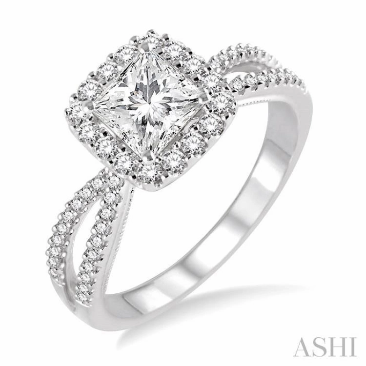 Meaningful Article 1/2 Ctw Diamond Engagement Ring with 1/4 Ct Princess Cut Center Stone in 14K White Gold