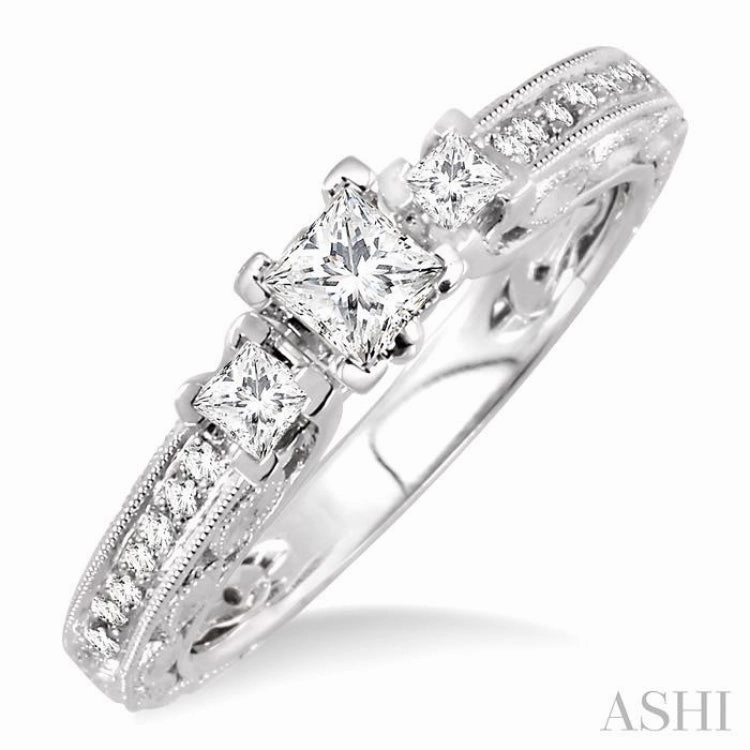 Creative Insignia Superior Craftsmanship 1/2 Ctw Diamond Engagement Ring with 1/4 Ct Princess Cut Center Stone in 14K White Gold