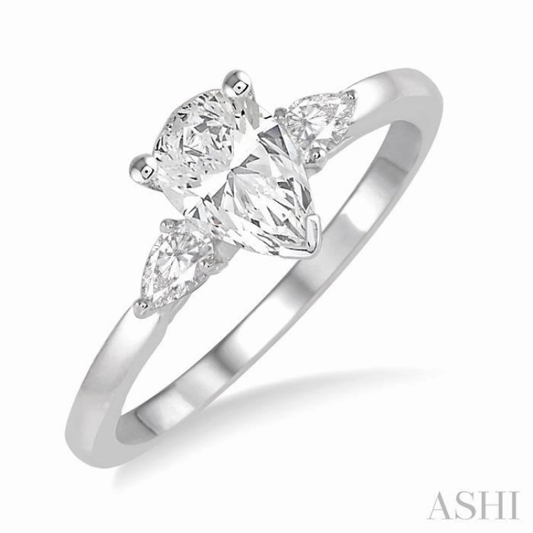1/2 Ctw Pear Cut Diamond Ladies Engagement Ring with 1/3 Ct Pear Cut Center Stone in 14K White Gold Effortless Look