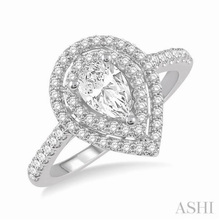 Economical Piece 1/2 Ctw Pear Shape Engagement Ring with 1/4 Ct Pear Cut Center Stone in 14K White Gold