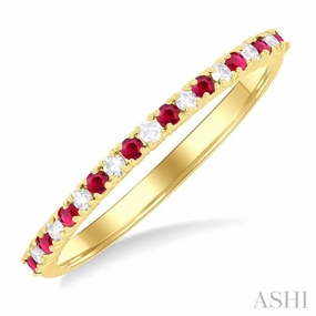 1.35 MM Round Shape Ruby and 1/10 Ctw Petite Round Cut Diamond Precious Stack Band in 10K Yellow Gold Premium Jewelry Meaningful Adornment