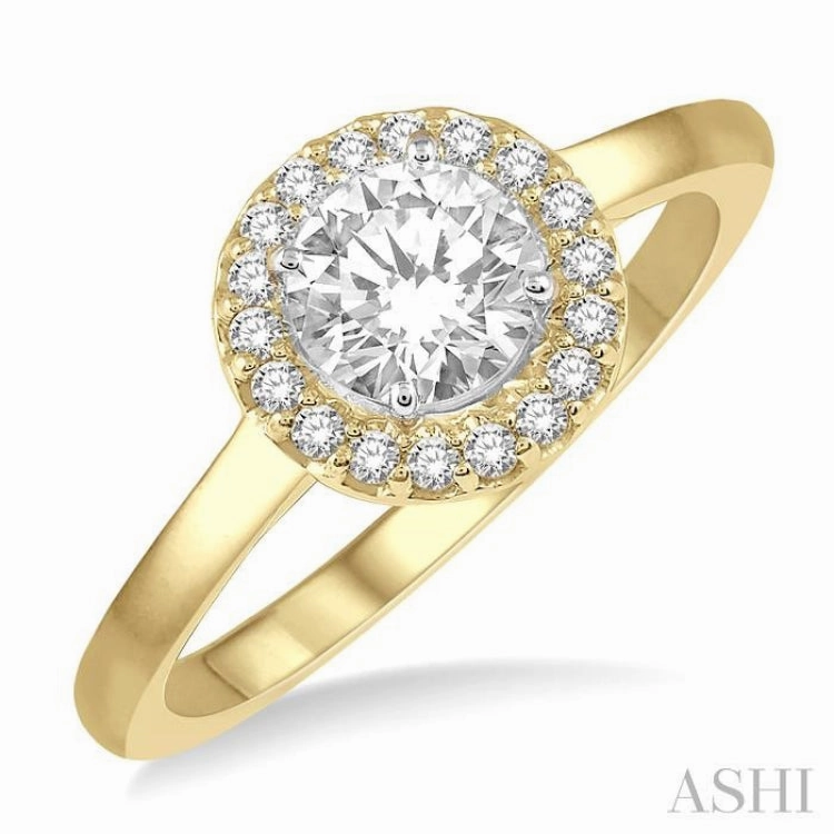 1/3 Ctw Diamond Halo Engagement Ring With 1/4 Ct Round Cut Center Stone in 14K Yellow and White Gold Quality Article