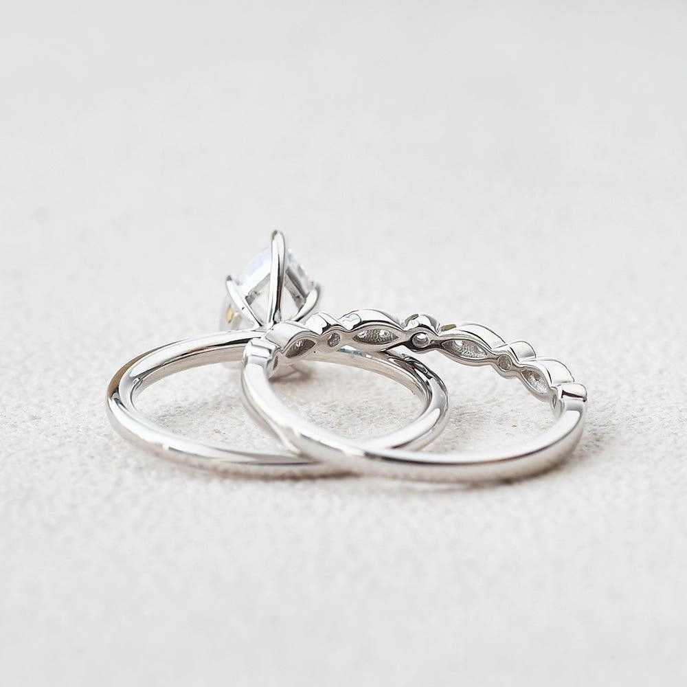 1.3ct Pear Shaped Moissanite Solitaire Ring Set 2pcs Urban Edge fashion charm