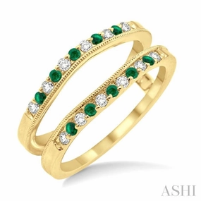 Refined Beauty Sentimental Jewelry 1.45 MM Emerald and 1/6 Ctw Round Cut Diamond Precious Insert Ring in 14K Yellow Gold