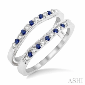 1.45 MM Sapphire and 1/6 Ctw Round Cut Diamond Precious Insert Ring in 14K White Gold Soft Edge