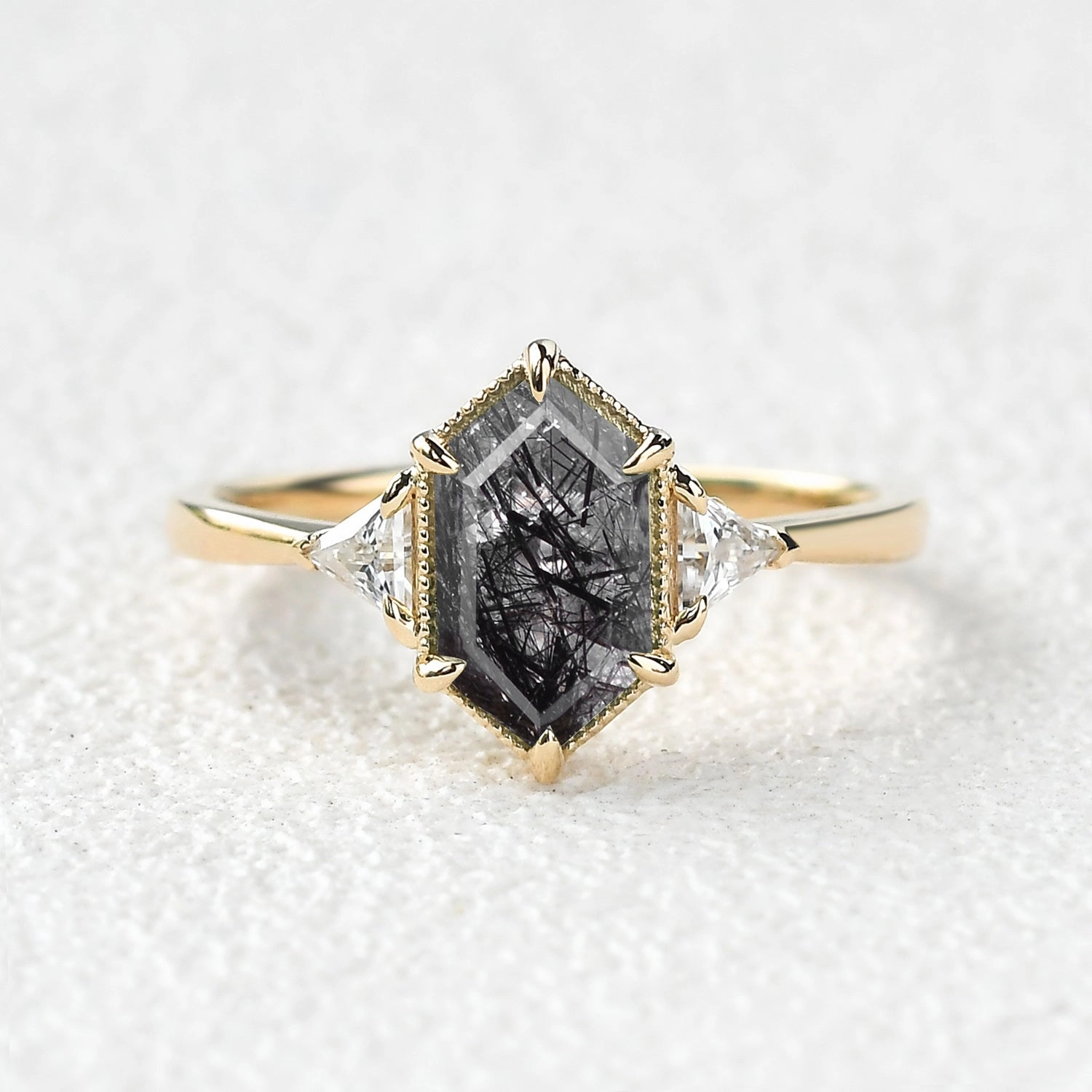 Pastel Look 1.5ct Geometric Moss Agate Three-stone Vintage Ring