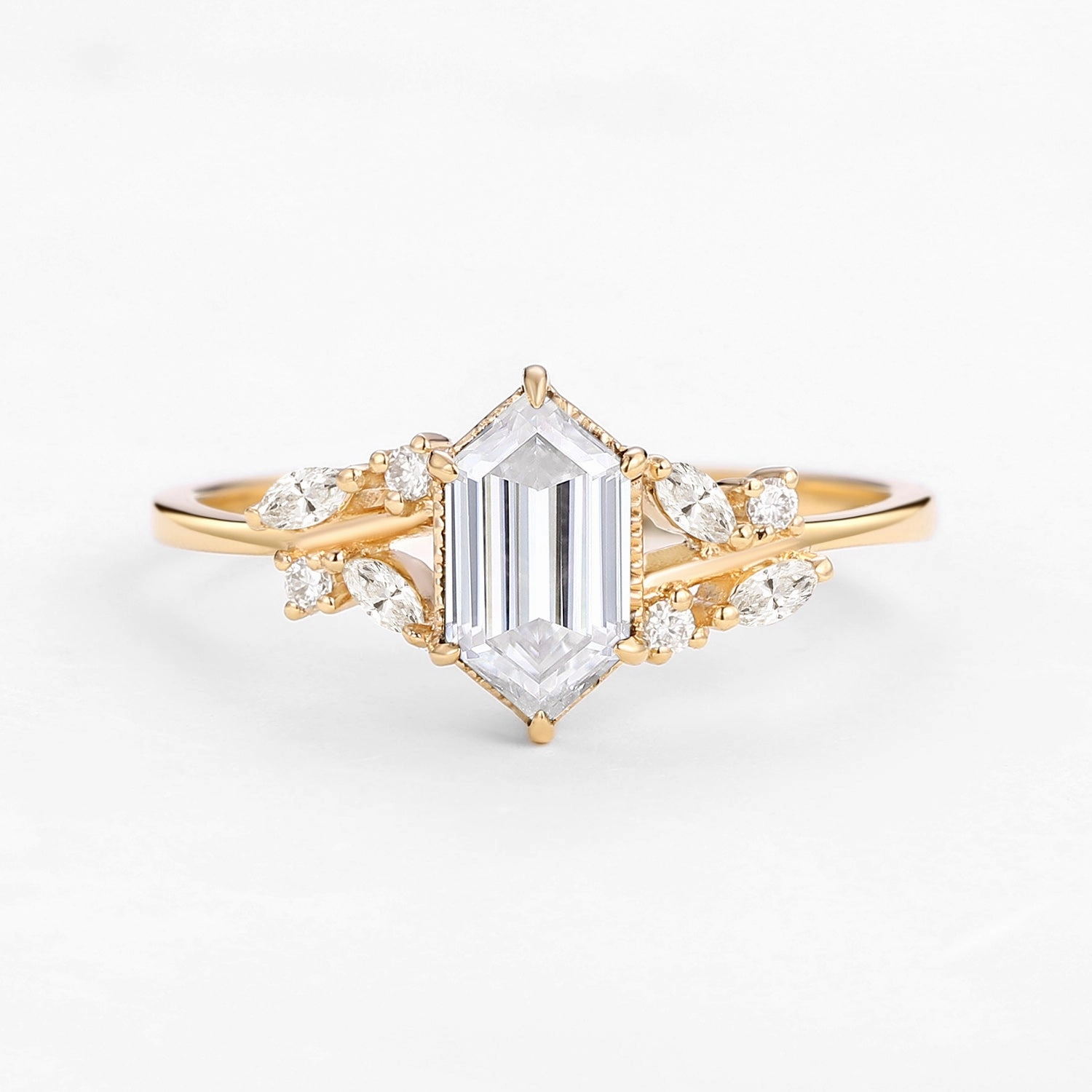 1.5ct Hexagon Moss Agate Leafy Moissanite Vintage Engagement Ring Model Present