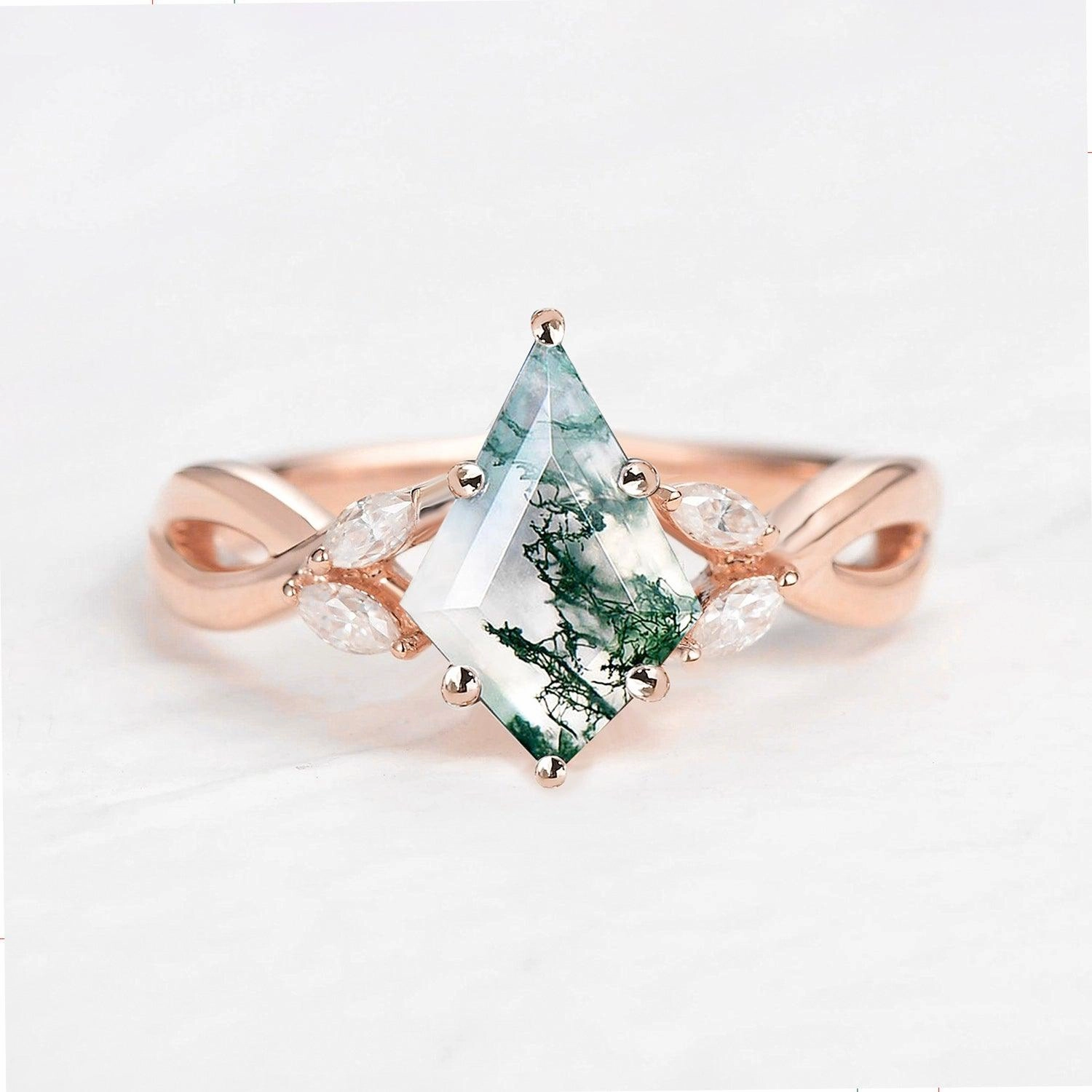 1.5ct Kite Shaped Moss Agate Infinity Engagement Ring - Ori Any Style
