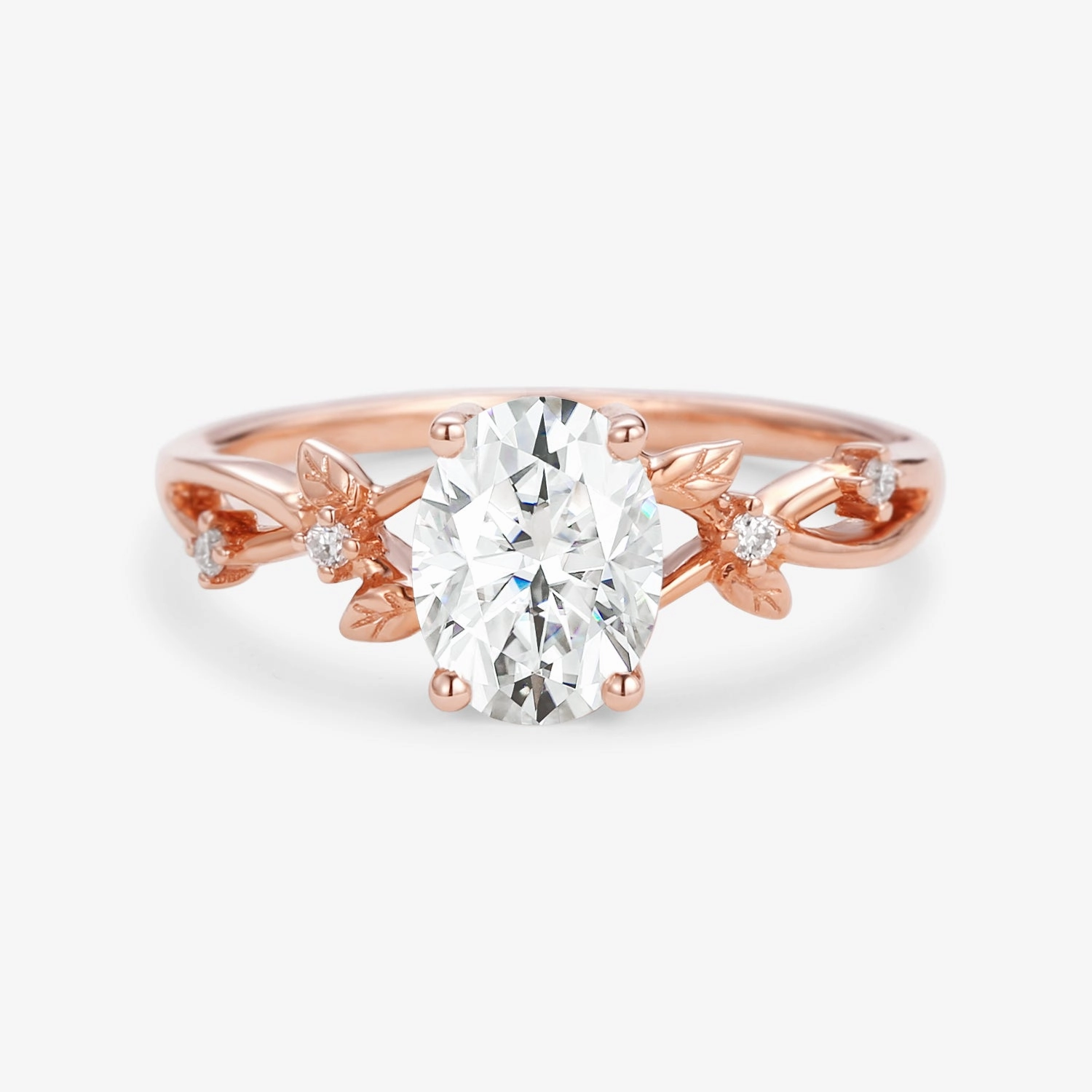 1.5ct Oval Cut Moissanite Leafy White Gold Ring Set 2pcs - Wrenley Neutral Feature