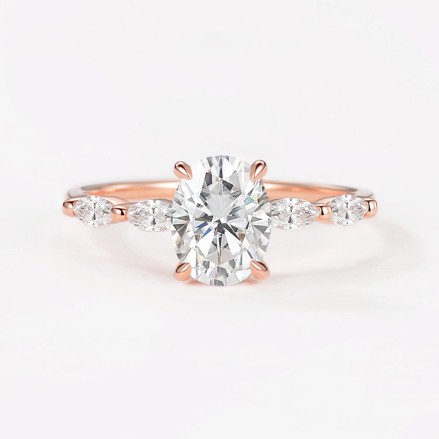 Delicate Pair Artisan Craft 1.5ct Oval Moissanite Vintage Solitaire Ring - Elizabeth