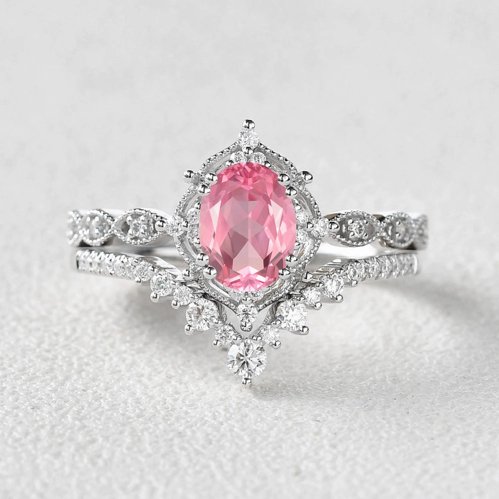 Decorative Jewelry 1.5ct Padparadscha Sapphire Signature Vintage Ring Set 2pcs - Charlotte