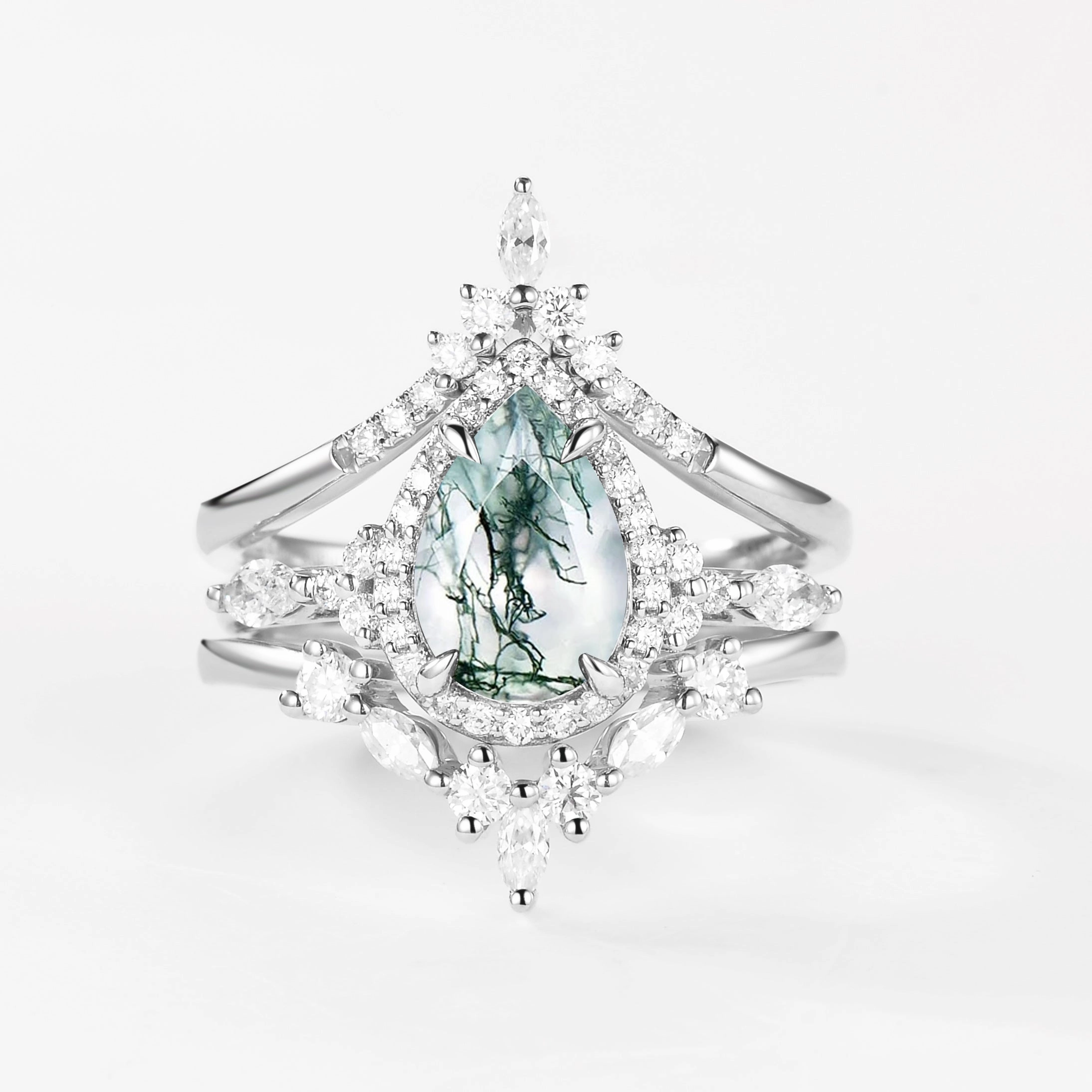 1.5ct Pear Cut Black Rutilated Quartz Gold Ring Set 3pcs - Louisa Organizational Insignia