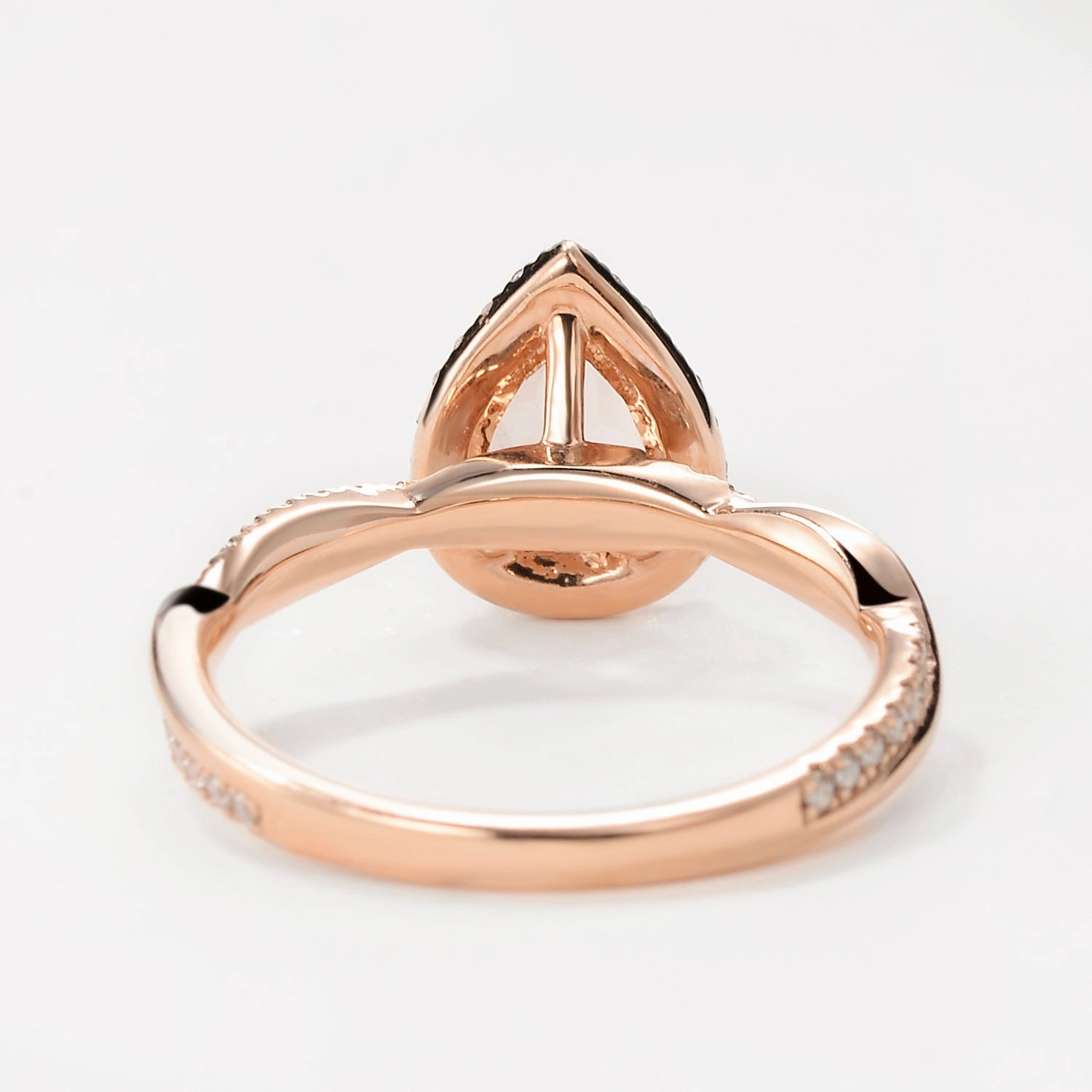 1.5ct Pear Cut Morganite Infinity Halo Engagement Ring Photo Prop Energy Efficient