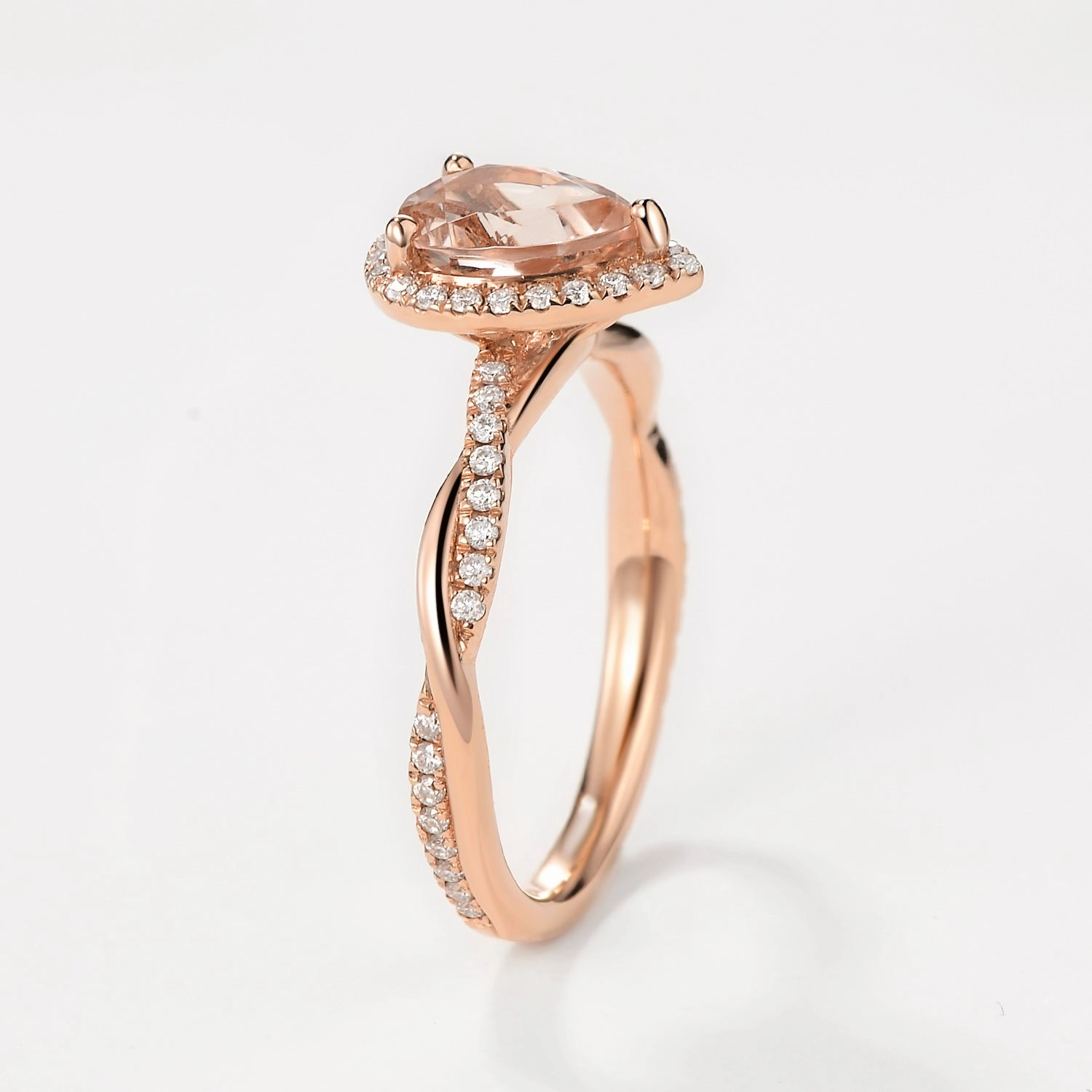 Refined Vibe 1.5ct Pear Cut Morganite Infinity Halo Engagement Ring