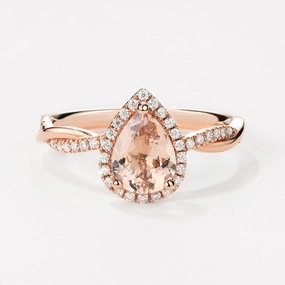 Soft Glow Handcrafted Decoration 1.5ct Pear Cut Morganite Infinity Halo Engagement Ring