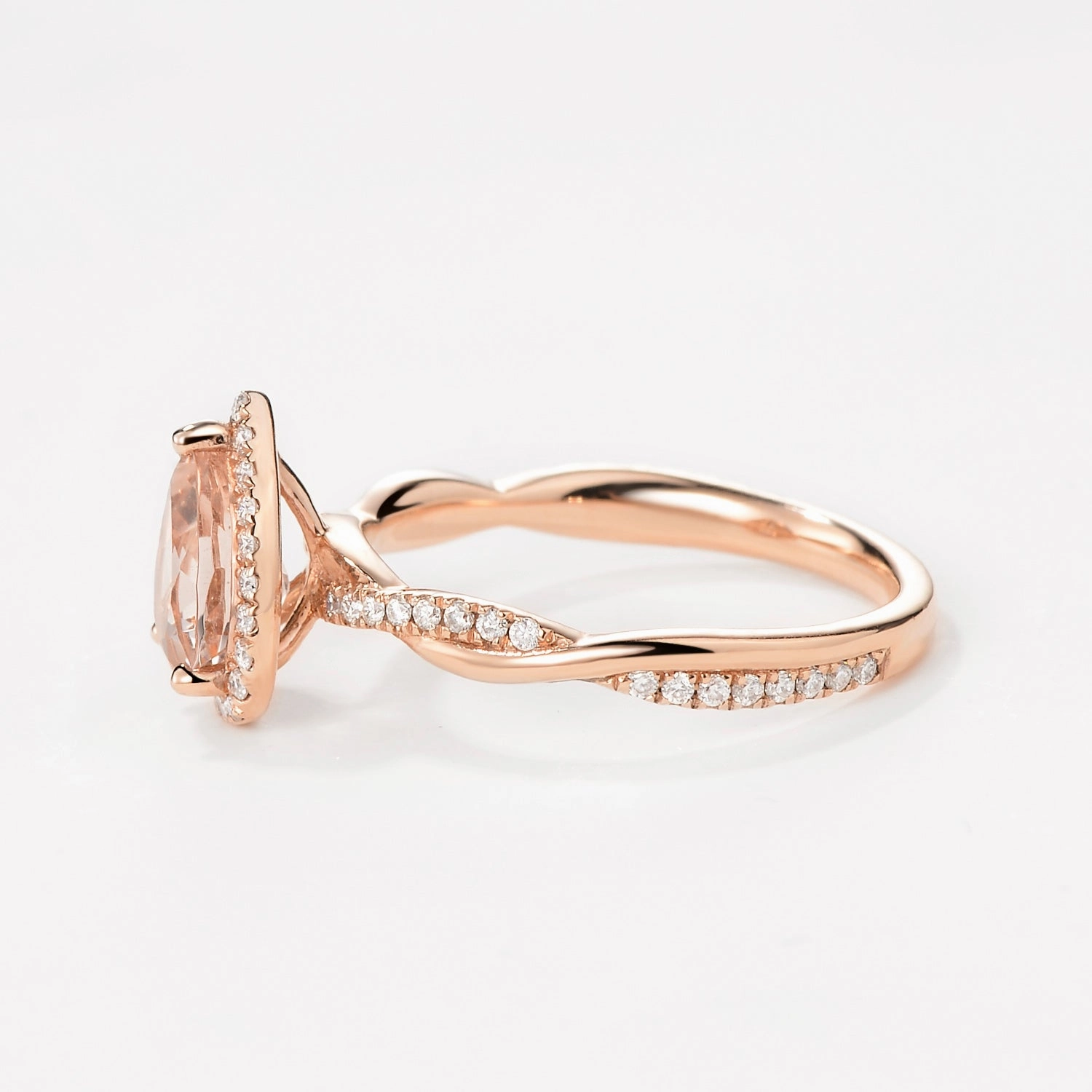 1.5ct Pear Cut Morganite Infinity Halo Engagement Ring HighEnd Memento