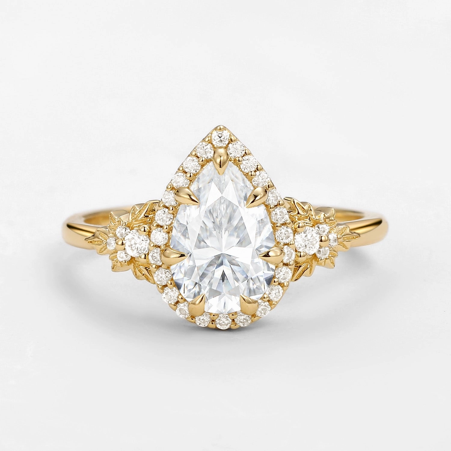 Family Crest 1.5ct Pear Moissanite Leafy Halo Infinity Ring - Tara