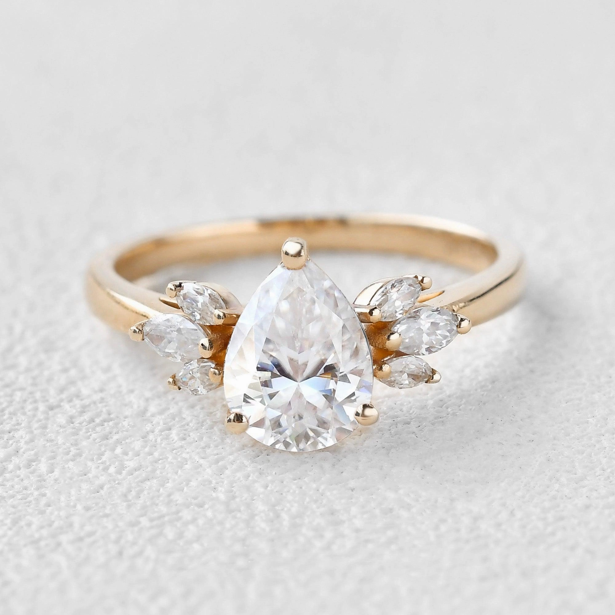 1.5ct Pear Shaped Moissanite Butterfly Cluster Fairy Ring Secure Product