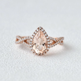 Trendy Article 1.5ct Pear Shaped Morganite Infinity Vintage Halo Ring