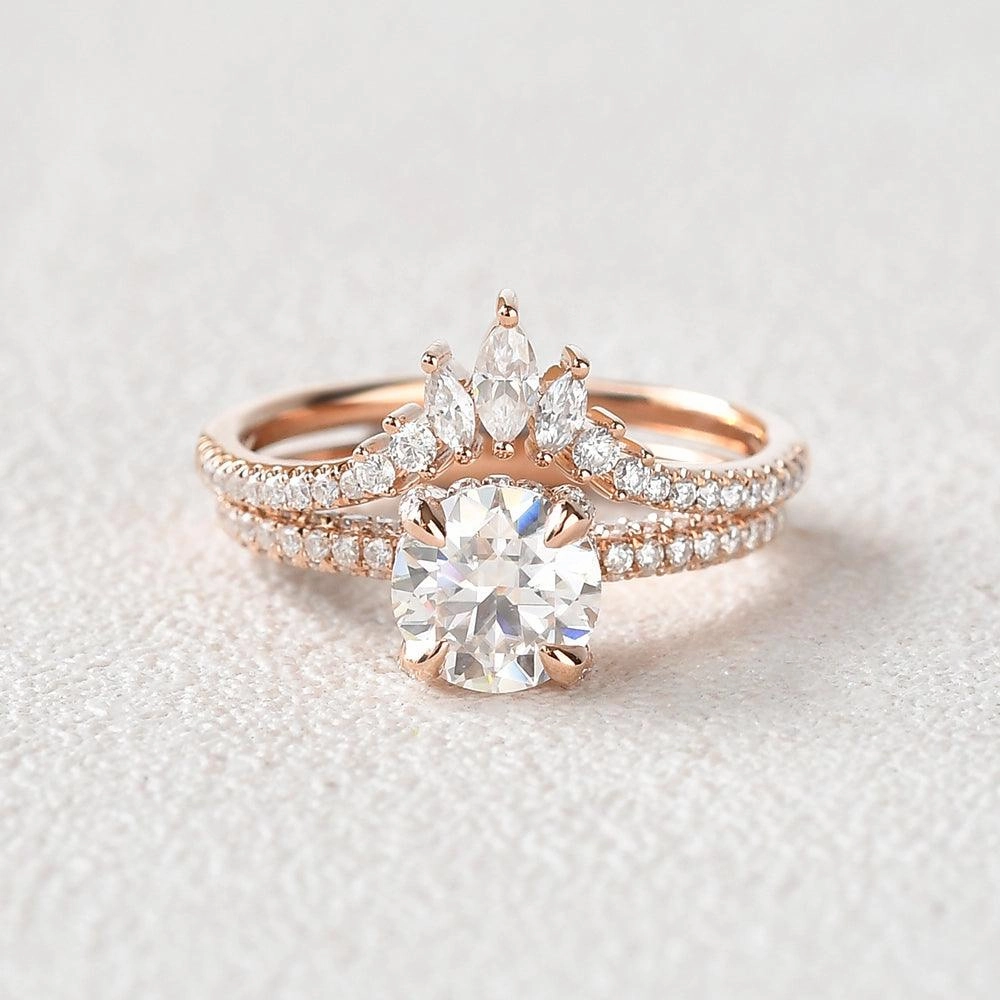 1.5ct Round Cut Moissanite Solitaire Ring Set 2pcs Daily Wear Glittering Sparkle