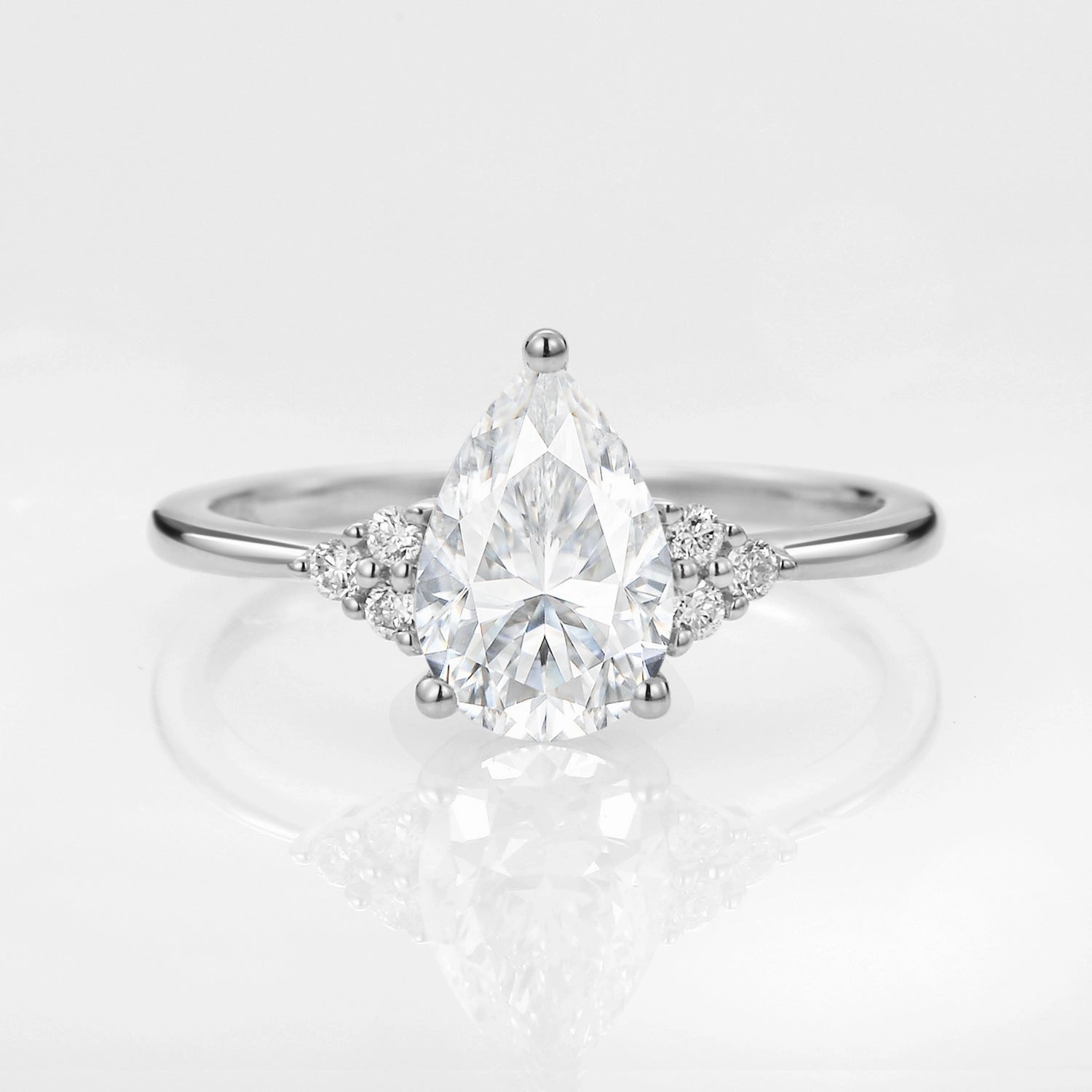 1.5ct Signature Pear Moissanite Vintage Cluster Ring - Lydia Modern Line Artful Detail