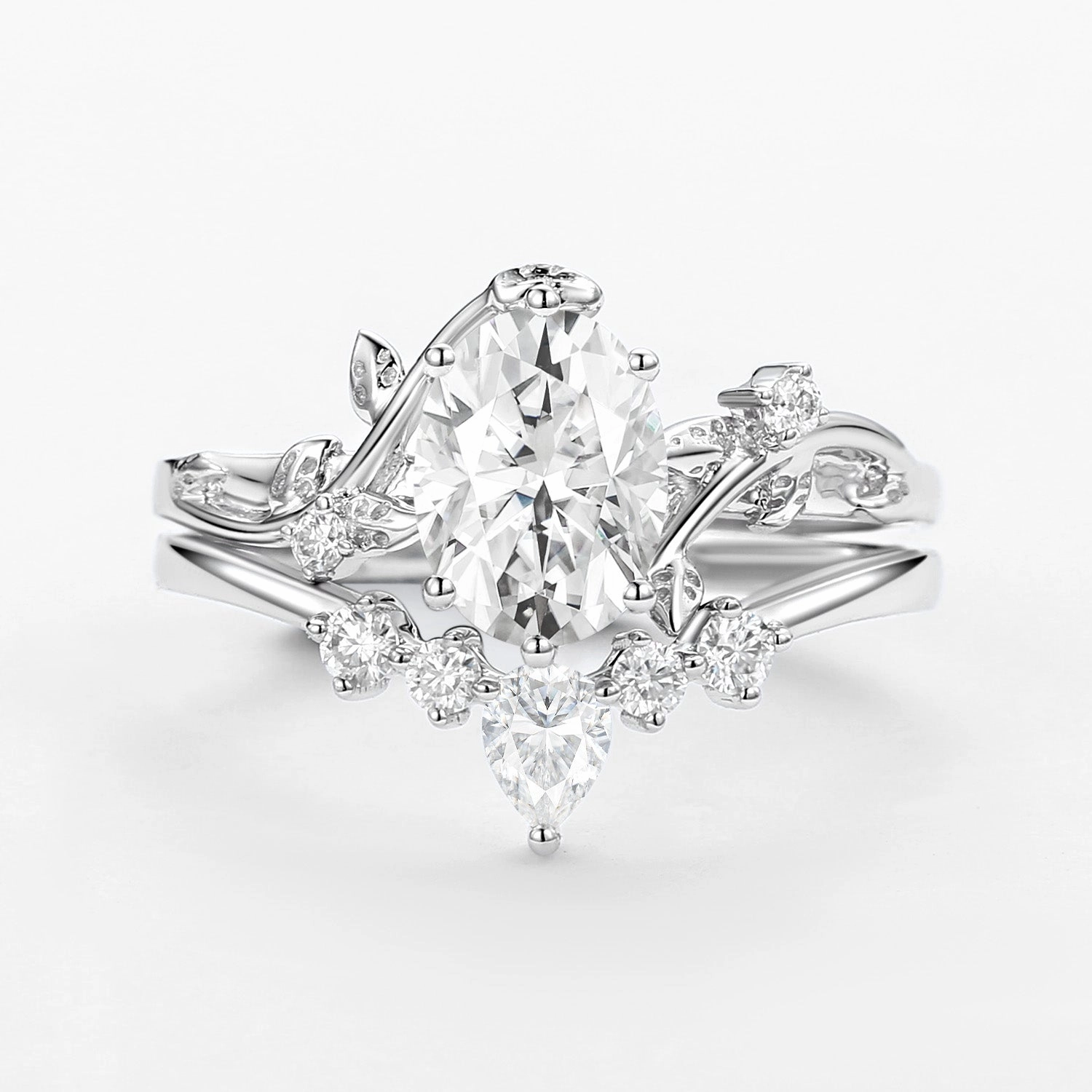 1.5ct Unique Oval Moissanite Vine Ring Set 2pcs - Willow Special Event Budget Gift