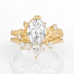Romantic Moment Modern Sparkle 1.5ct Unique Oval Moissanite Vine Ring Set 2pcs - Willow