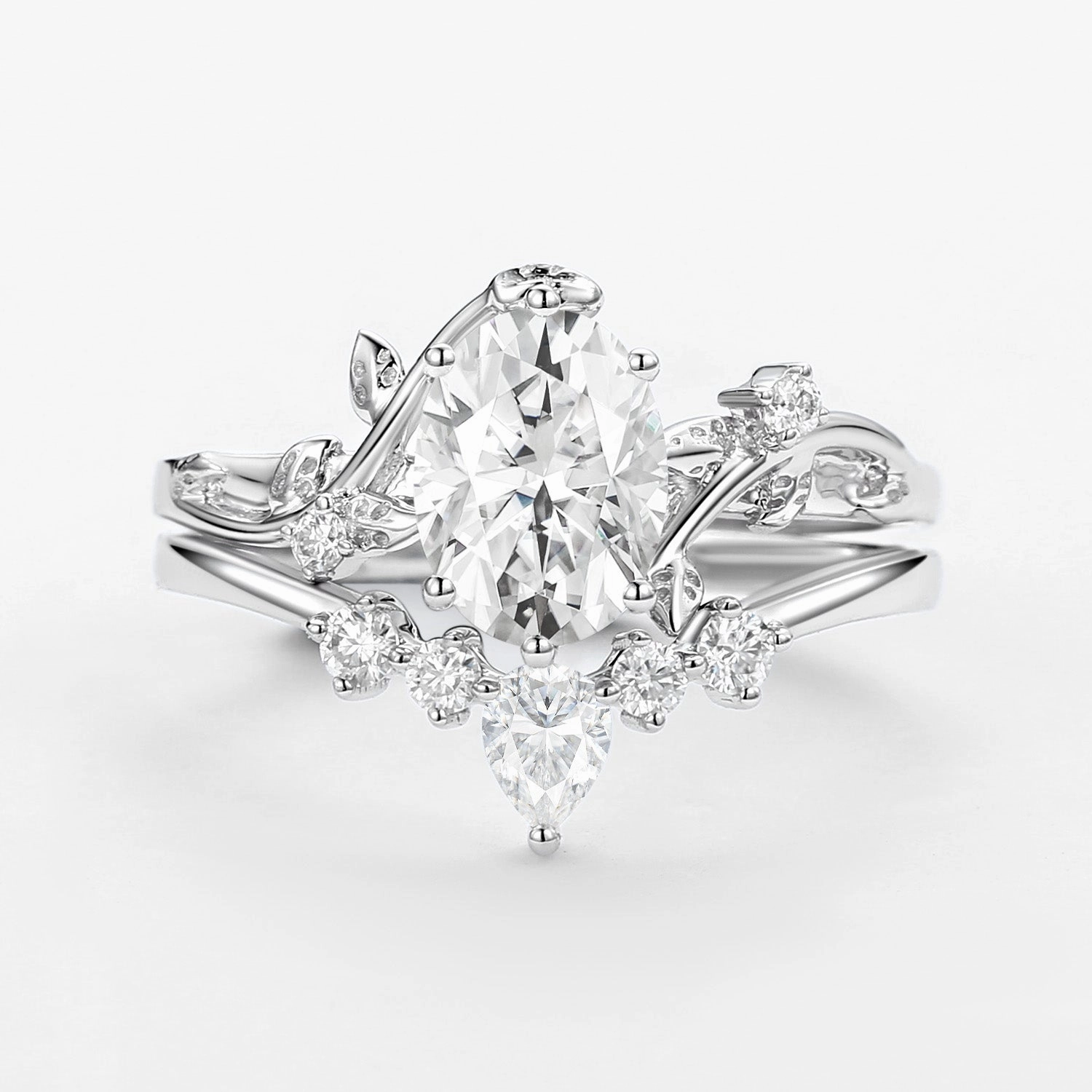 Model Ready Trendy Design 1.5ct Unique Oval Moissanite Vine Ring Set 2pcs - Willow