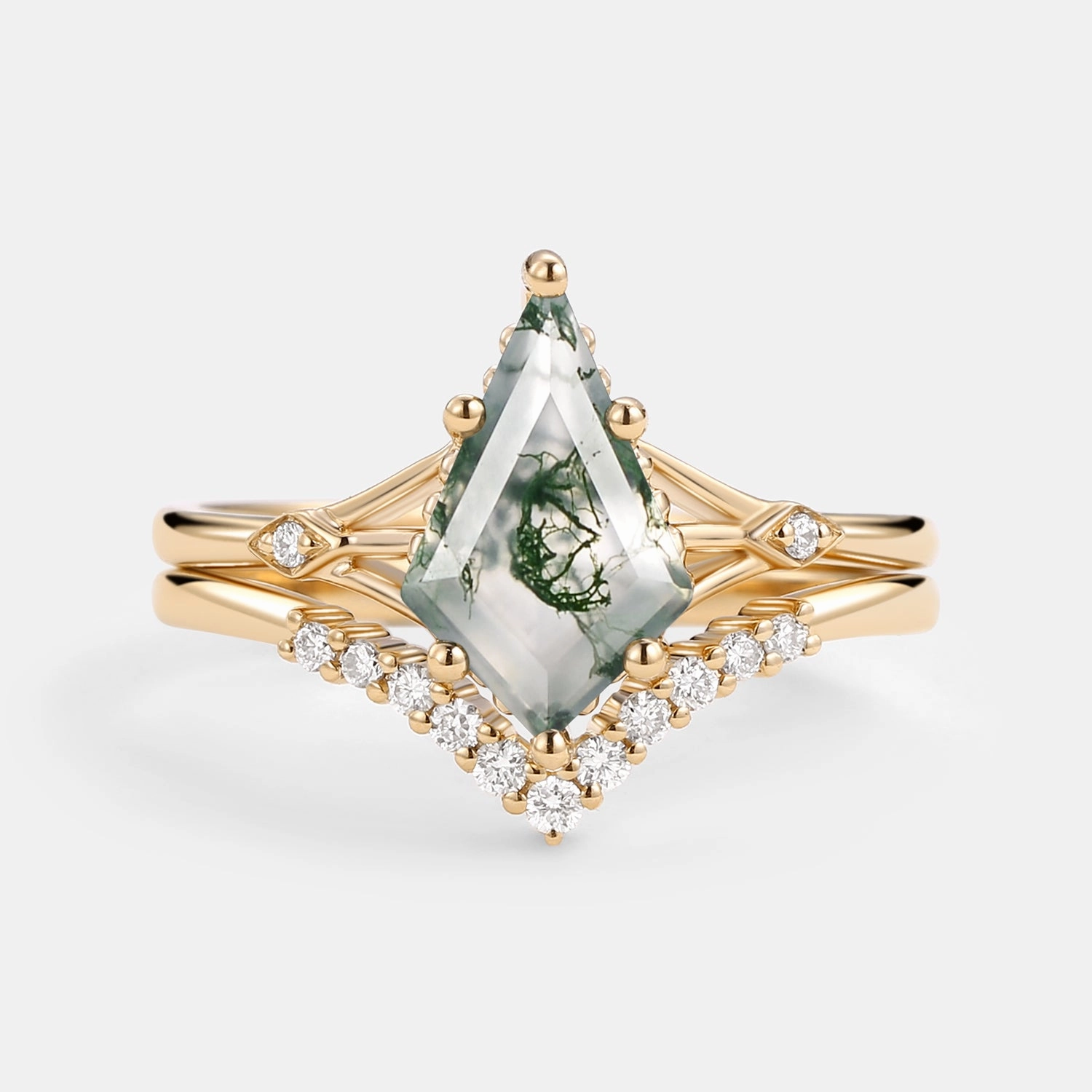 1.5ct Uniqueness Moss Agate Engagement Ring Set 2pcs - Vero Fashion Must