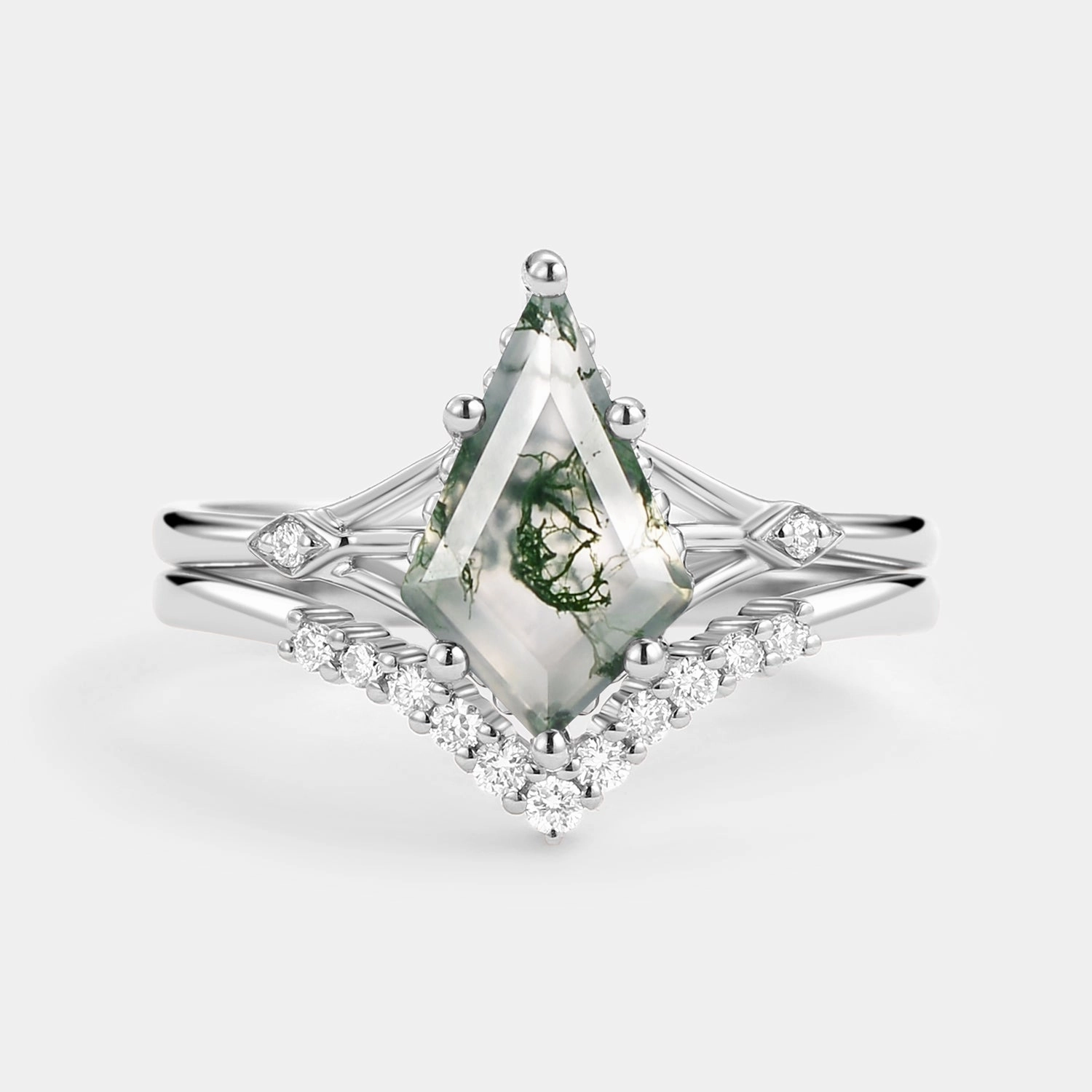 Quality Craft 1.5ct Uniqueness Moss Agate Engagement Ring Set 2pcs - Vero