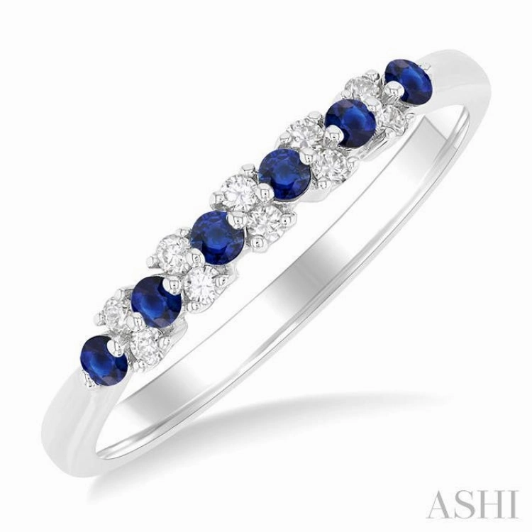 1.9 MM Sapphire and 1/10 ctw Round Cut Diamond Precious Band in 14K White Gold Collectible Jewelry Simple Piece