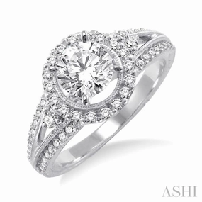 Sparkling Gift 1 Ctw Diamond Engagement Ring with 1/2 Ct Round Cut Center Stone in 14K White Gold