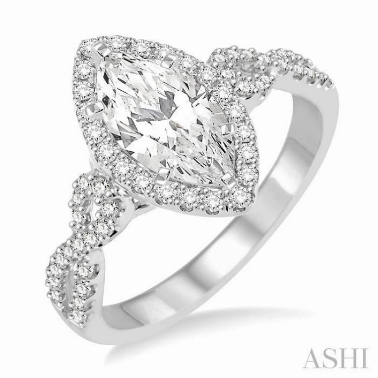 Work Style 1 ctw Diamond Engagement Ring with 5/8 ct Marquise Cut Center Stone in 14K White Gold
