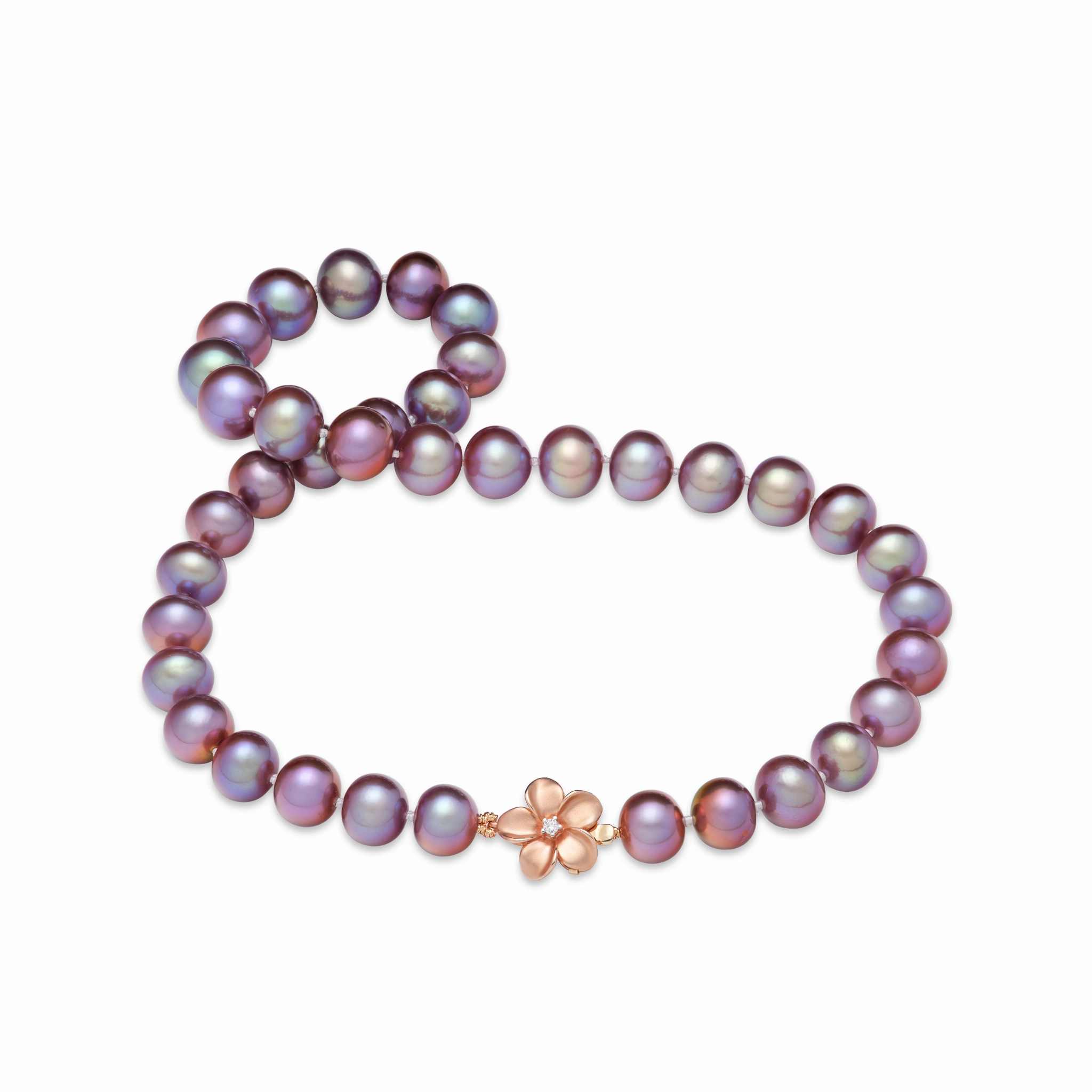 20" Freshwater Pearl Strand with Diamond Plumeria Clasp in Rose Gold - 9-13mm Travel Look Evening Accessory