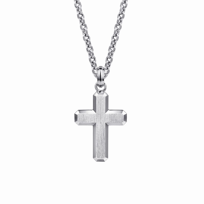 Chic Duo 22 Inch 925 Sterling Silver Brushed Cross Pendant Necklace
